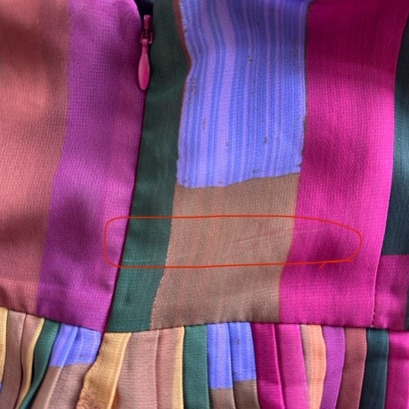 Farm Rio Painted Stripes Blouson-Sleeve Pleated Dress - Size Large - Picture 15 of 16